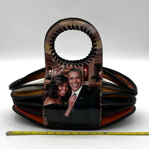 Barack Michelle Obama Portrait Accordion Handbag Circular Handle Commemorative