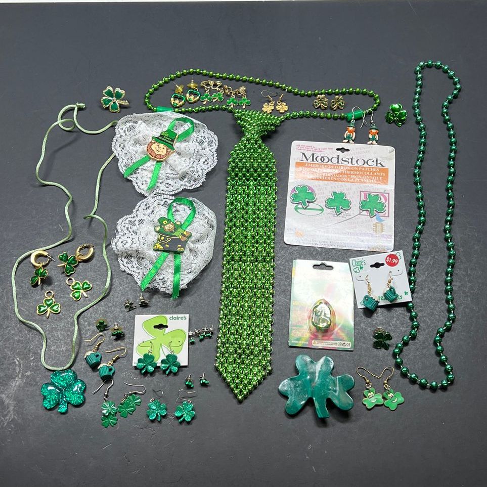 St Patrick's Day Necklaces Earrings Brooches Jewelry Lot