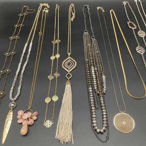 Modern Fashion Costume Jewelry Lot 10 Necklaces Tassel Beaded Gold Silver Tone
