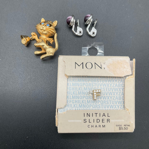 Vintage Monet Jewelry Lot of 10 Bangles Necklaces Brooch Earrings Slider Charm