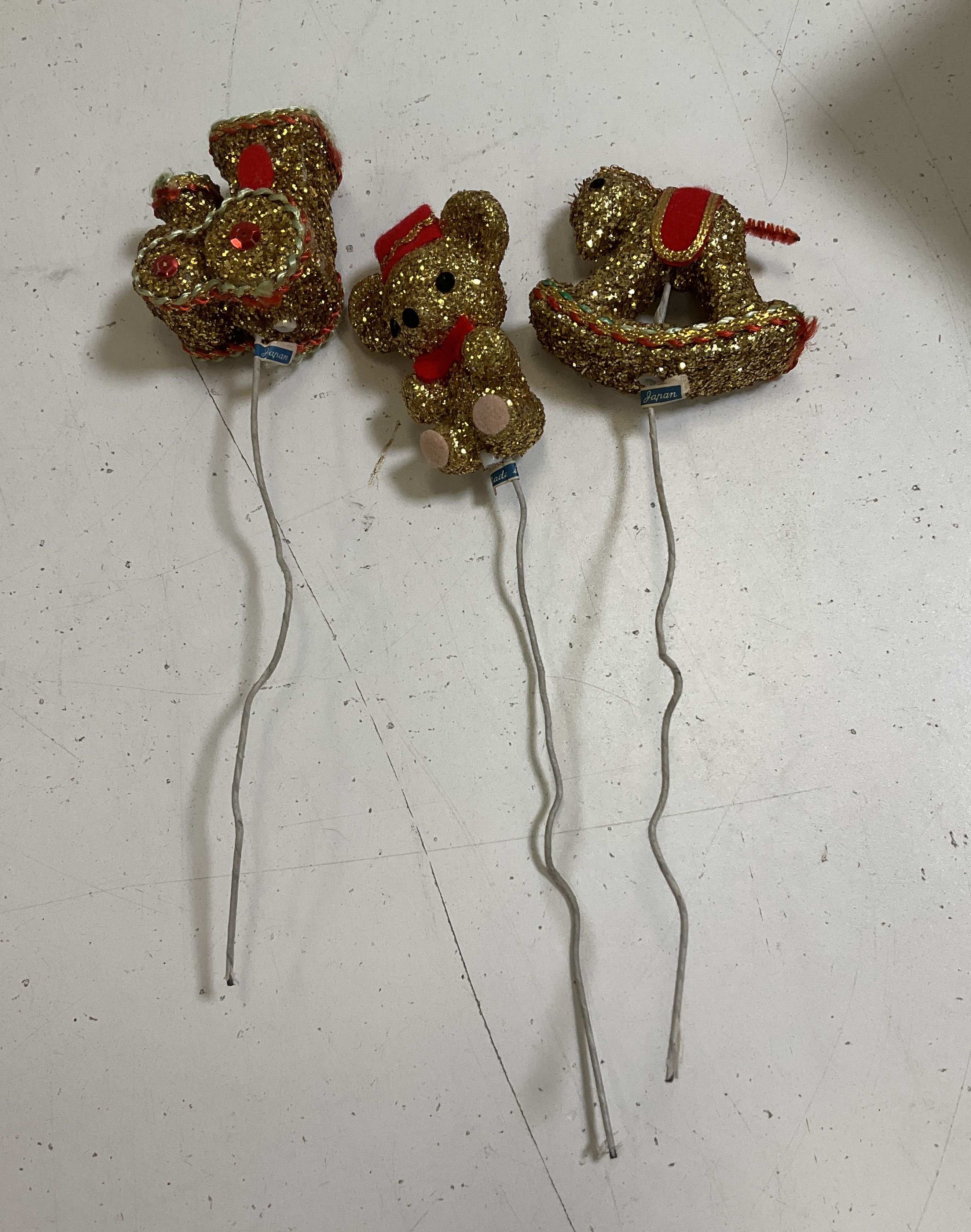Vintage Lot Mini Christmas Ornaments Picks Mid Century Satin Glitter Plastic
