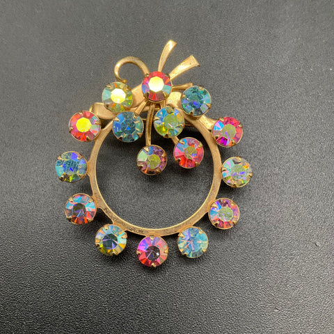 Vintage Rhinestone Costume Jewelry Brooch Lot of 4 Maltese Cross AB Wreath