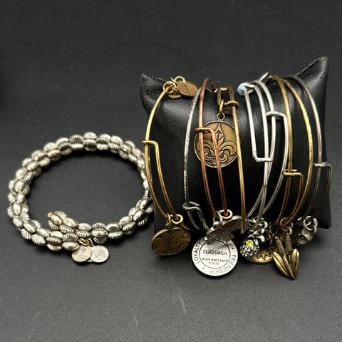 Alex and Ani Jewelry Lot of 10 Bangle Bracelets Claddagh Owl Pineapple Box