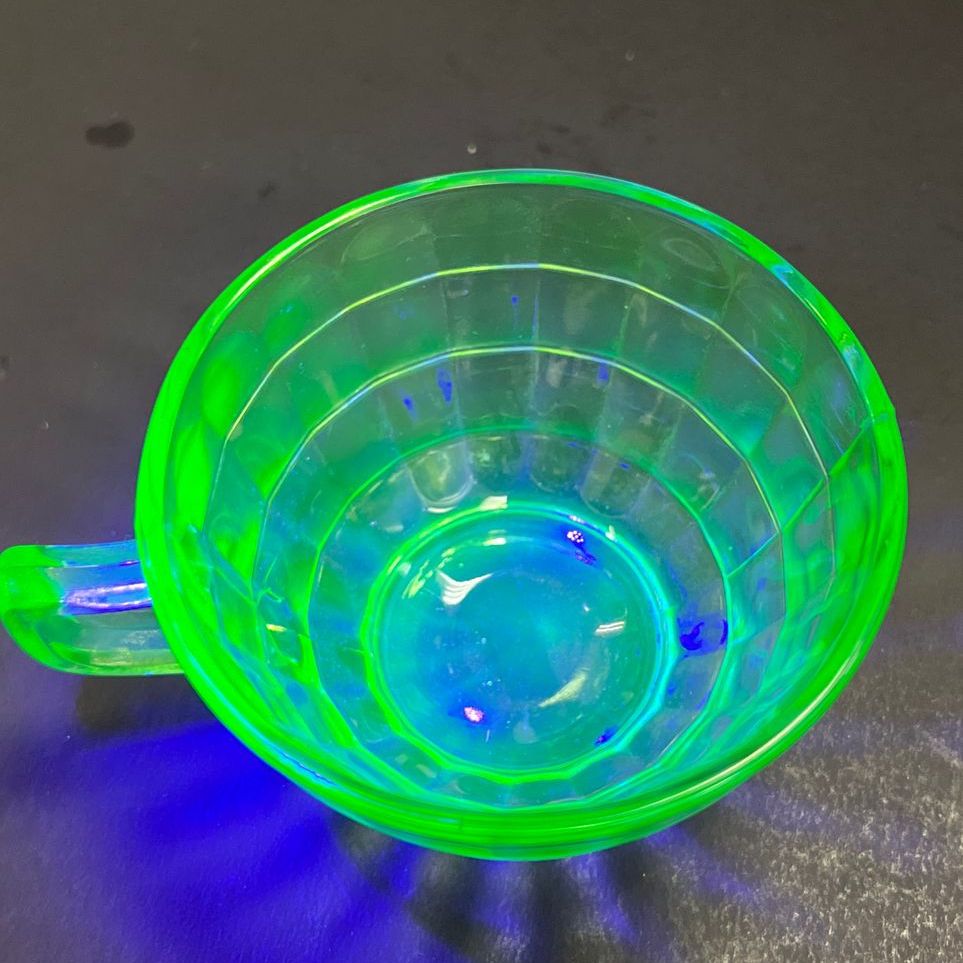 Black Light Reactive Green Uranium Glass Tea Cup