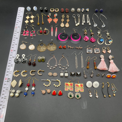 Vintage & Modern Costume Jewelry Lot 50+ Pairs Earrings Tassel Hoop Rhinestone