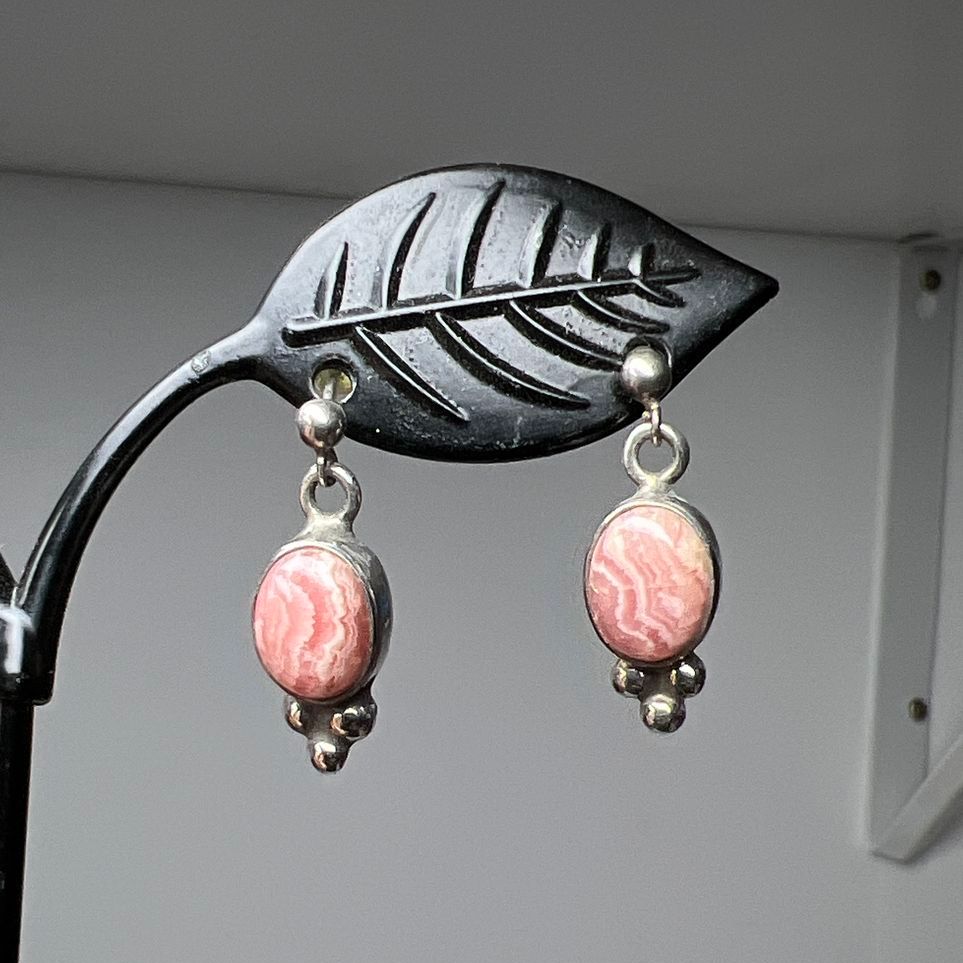 Shirley Henry Sterling Silver Pink Marbled Stone Dangle Earrings 3.48g