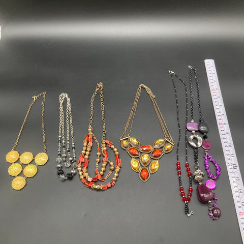 Mixed Costume Jewelry Statement Beaded Bib Necklace Lot of 6 Boho Styles