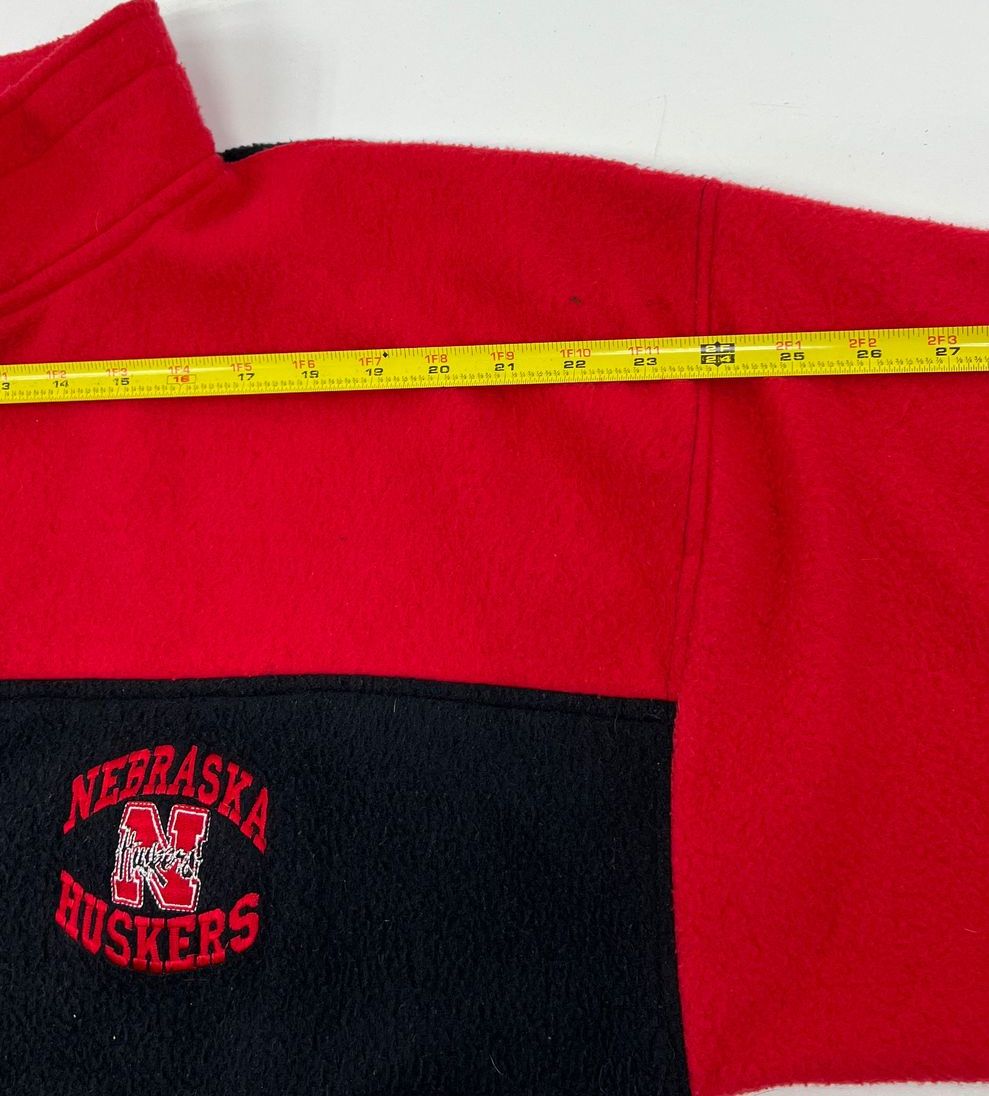 VTG Men's ProEdge Red Black Huskers Fleece Pullover 1/4 Zip Jacket - Size Large