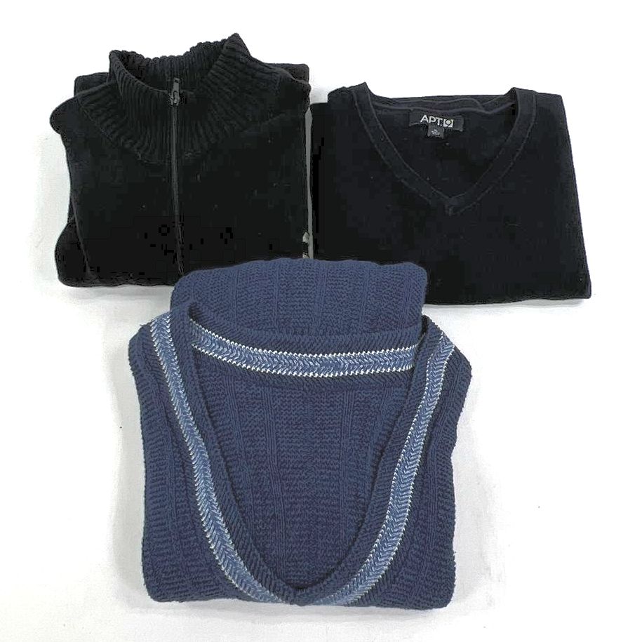 VTG Men's Mixed Brands Blue & Black Knit Pullover & Zip Sweaters Lot - Size XL