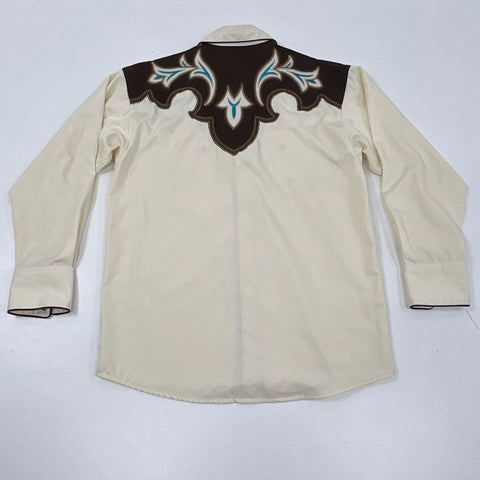 Gibson Trading Company Men's Cream Brown Embroidered Western Snap Shirt Sz M