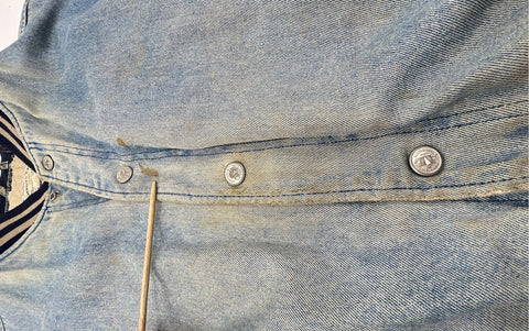 Vintage 90s American Eagle Men's Denim Varsity Jacket Blue Tan Sz XL