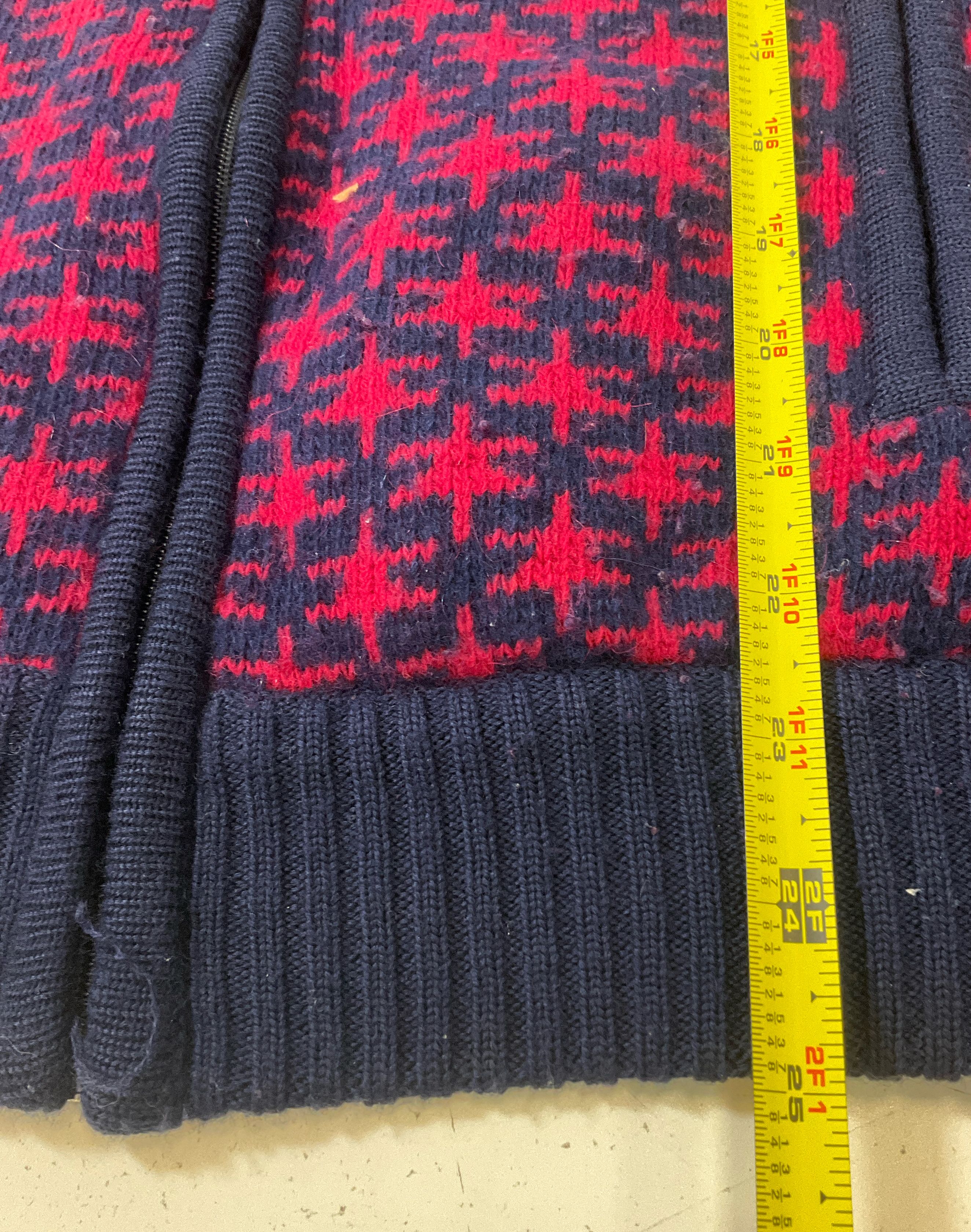 LeRoy Knitwear Women's Navy & Red Star Wool Blend Sweater Jacket Size S Vintage