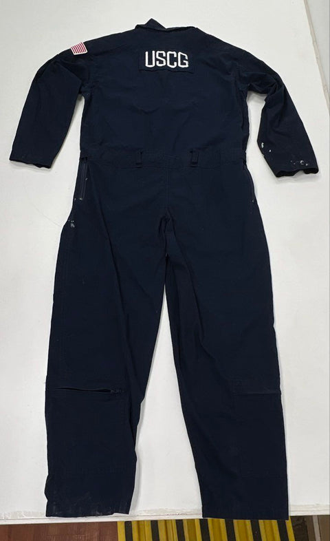 US Coast Guard Mens Coveralls Jumpsuit Navy Blue Utility Work USCG Patches Sz L