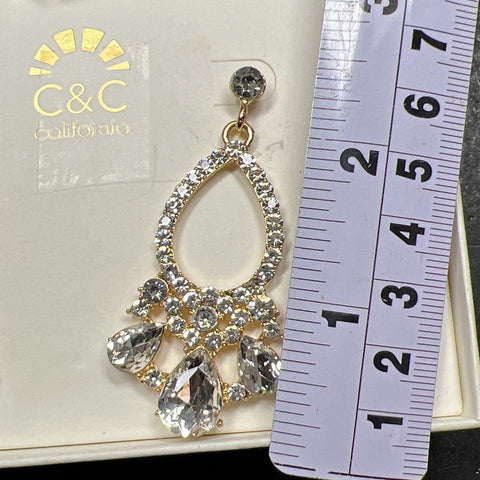 C&C California Rhinestone Gold tone Dangle Earrings NIB