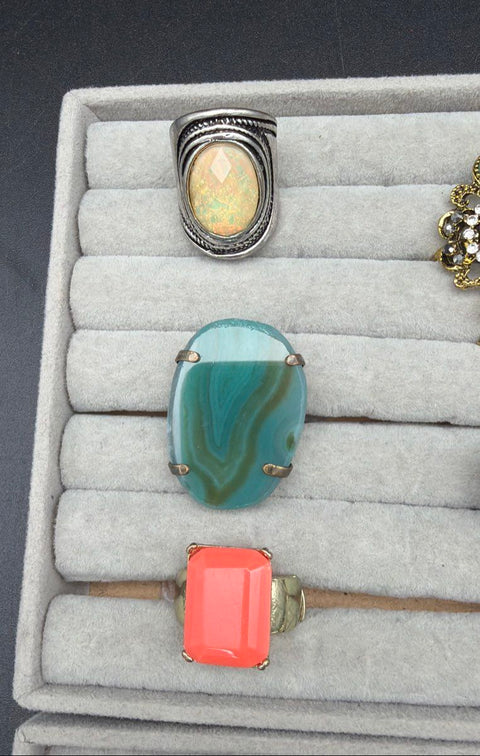 Mixed Costume Jewelry Lot 32 Pieces Vintage to Modern Boho Cocktail Rings