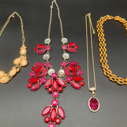 Fashion Jewelry Lot of 7 Necklaces Gold Tone Statement Bib Floral Druzy Style