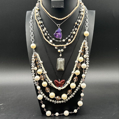 Fashion Jewelry Necklace Lot Bohemian & Statement Faux Pearl Pendants 10 Pieces