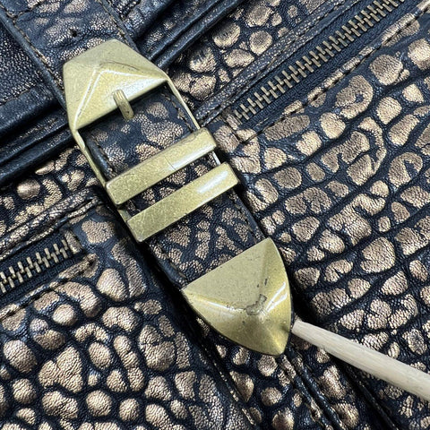 Rebecca Minkoff Copper Metallic Crackled Leather Flap Crossbody Bag Brass Tassel