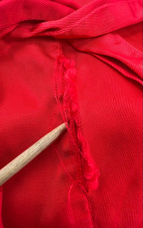 Vintage 80s Longevity Red Embroidered Pagoda Landscape Robe Kimono China Sz L