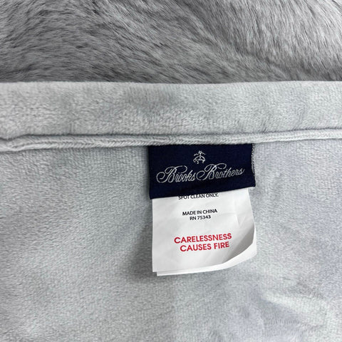 Brooks Brothers Gray Faux Fur Plush Blanket Throw 60x72 Large Reversible