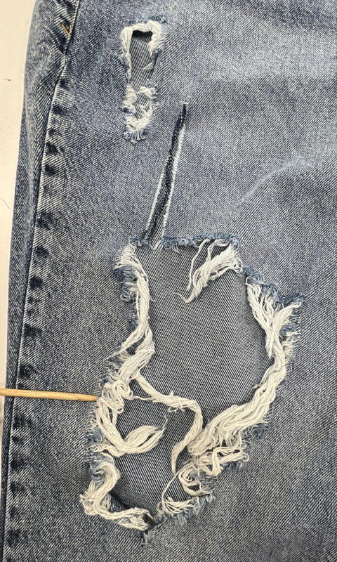 Good American Women's Good '90s Jeans Indigo Distressed Baggy Raw Hem NWT Sz 18