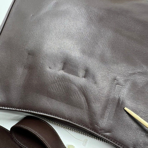 NWT Lauren Ralph Lauren Brown Leather Shoulder Bag Silver Hardware