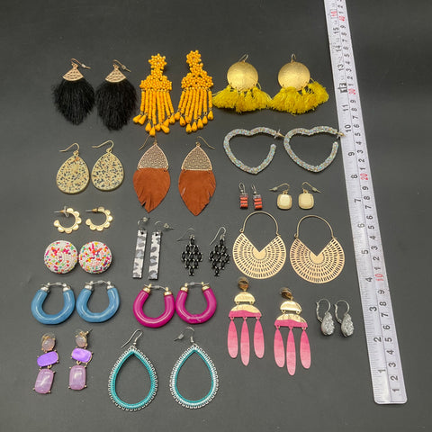 Boho Statement Fashion Earring Jewelry Lot of 19 Tassel Hoop Beaded Resin