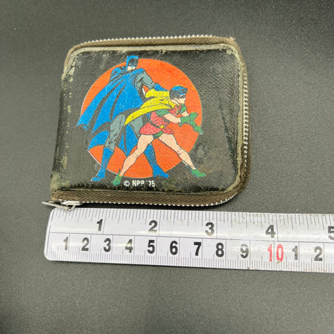 Vintage 70s DC Comics Batman & Robin Black Faux Leather Zipper Wallet 1975