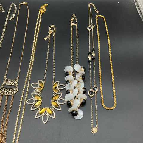 Vintage to Modern Costume Jewelry Lot 0.95lb Gold & Silver Tone Necklaces 13pc