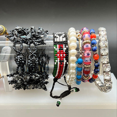 Mixed Jewelry Lot 15 Bracelets Beaded Woven Rose Haiti Kenya Religious Style