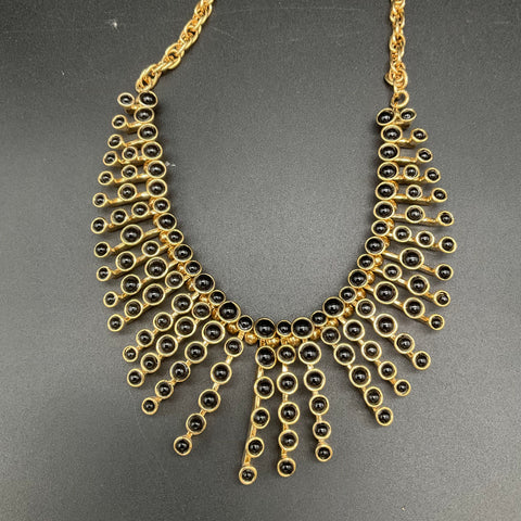 Ann Taylor Gold Tone Black Cabochon Egyptian Revival Statement Bib Necklace 18"