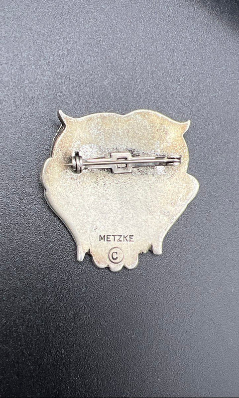 Vintage 70s Pewter Jewelry Lot Metzke Owl Brooch Pendant Poodle Earrings