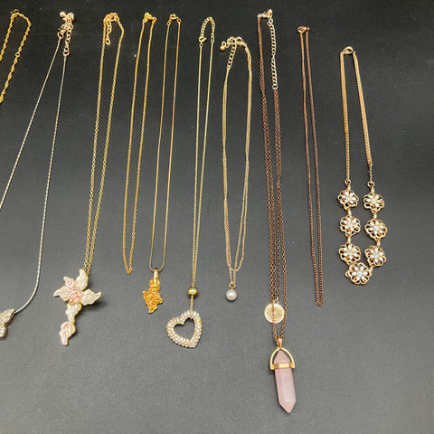 Vintage Fashion Costume Jewelry Lot 11 Necklaces Rose Quartz Heart Butterfly