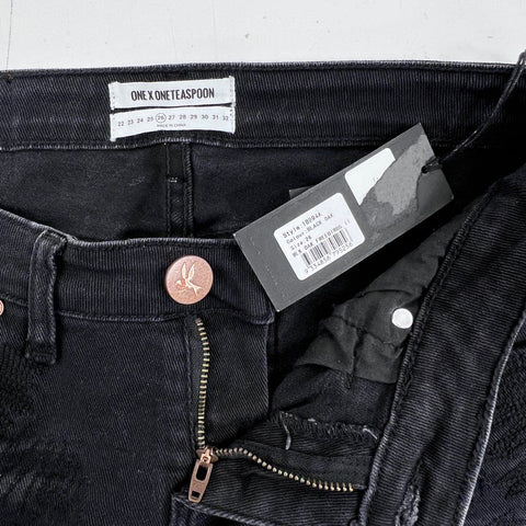 One Teaspoon Women's Freebirds II Black Distressed Fitted Leg Jeans Sz 26 NWT
