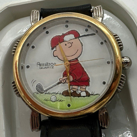 Vintage Armitron Peanuts Charlie Brown Golfing Watch Snoopy Case 900/202