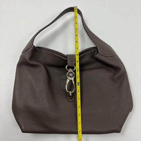 Dooney & Bourke Taupe Pebbled Leather Lock Hobo Shoulder Bag Gold Hardware