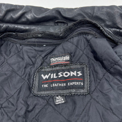Vintage 90s Wilsons Leather Thinsulate Padded Field Jacket Black Sz XL