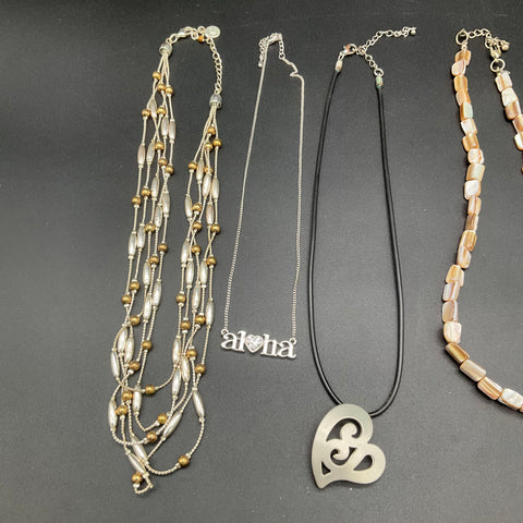 Vintage and Modern Costume Jewelry Lot of 7 Shell Wood Aloha Heart Necklaces