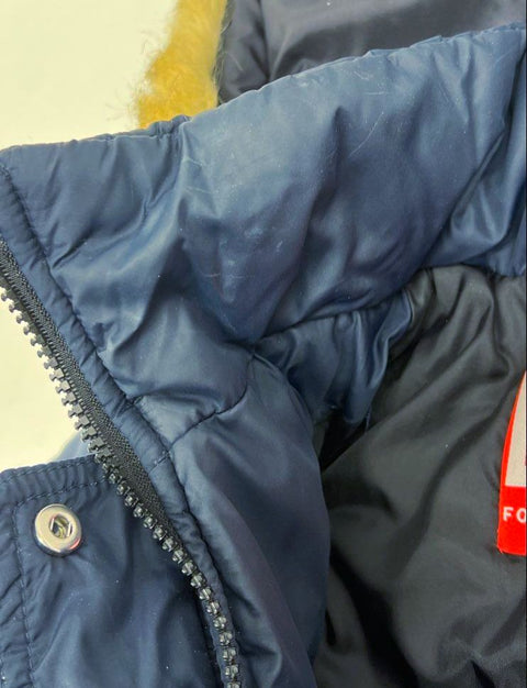 Diesel Youth Size 14 Navy Blue Long Puffer Coat Parka Hooded Faux Fur