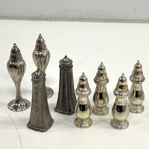 Vintage Silver Plate Salt & Pepper Shakers Lot of 9 Mixed Styles USA Japan