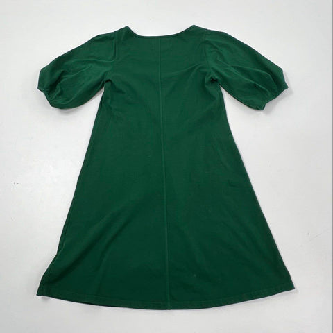 Velvet Anthropologie Green Cotton V-Neck Puff Sleeve A-Line Dress Women's M