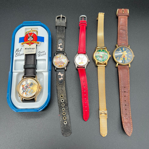 Vintage Character Watch Lot of 5 Disney Looney Tunes Scooby-Doo Armitron
