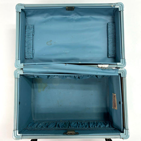Vintage 1950s Samsonite Blue Shwayder Bros Style 4212 Train Case Makeup Bag