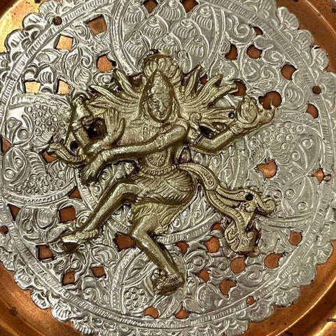 Vintage Copper Wall Hanging Plate Silver Tone Deity & Dragon Motifs 15 Inch