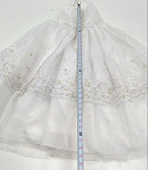 Vintage Y2K Girls White Halter Tiered Sequin Flower Girl Formal Dress USA Sz 7