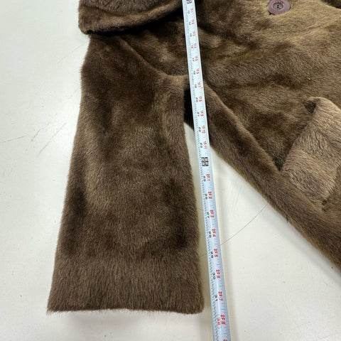 Vintage 60s Tudor City Malden Faux Fur Coat Wide Collar Union Made Brown Sz L