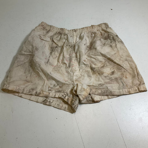 Vintage 70s Pepperell Off White Thrashed Cotton Distressed Gym Shorts Men's 34