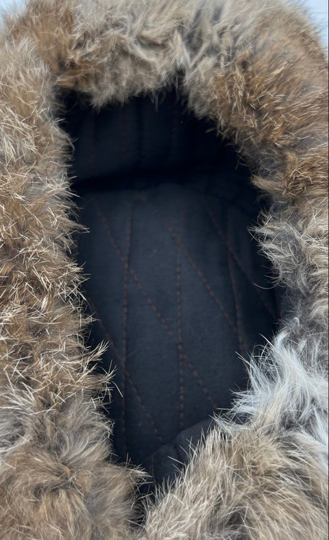 Vintage Real Fur Ushanka Trapper Hat Brown Gray Quilted Lining Unisex