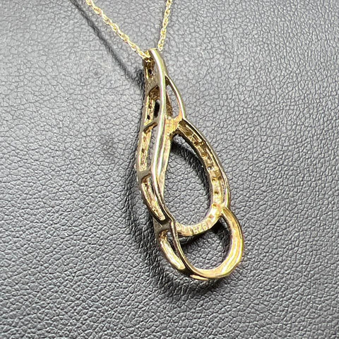 Sterling Silver Gold tone Double Drop Diamond Accent Pendant Necklace 2.47g