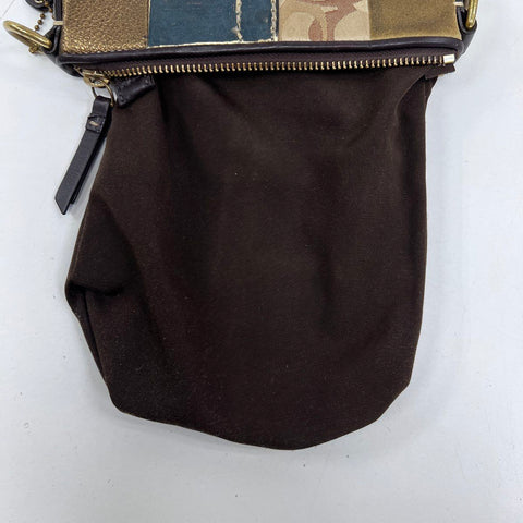 Coach Vintage Brown Patchwork Signature Canvas Suede Crossbody Swingpack Bag